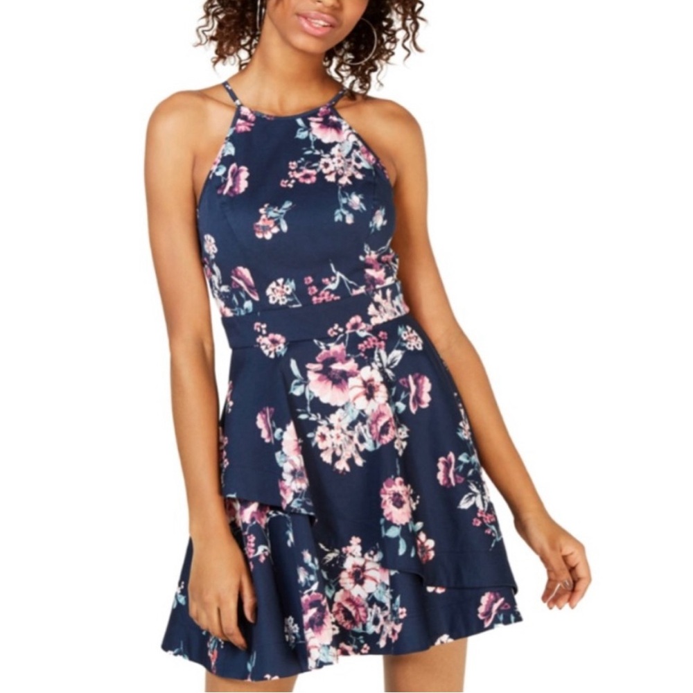 Speechless Womens Juniors Floral Criss-Cross Fit and Flare Dress NWT